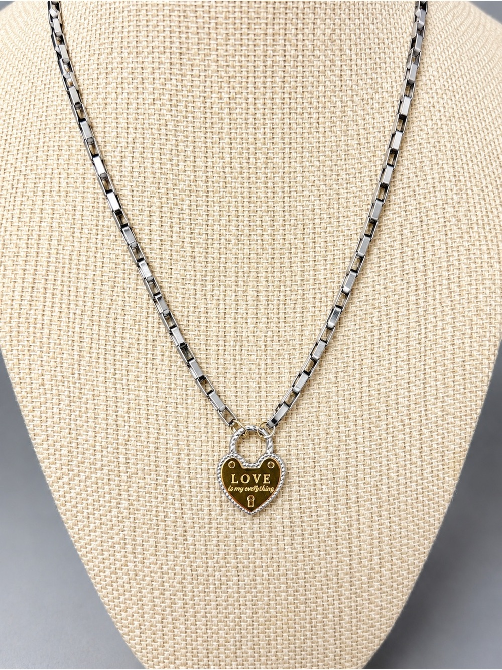 LOVE Heart Padlock Pendant Necklace - stainless steel Silver Chain waterproof